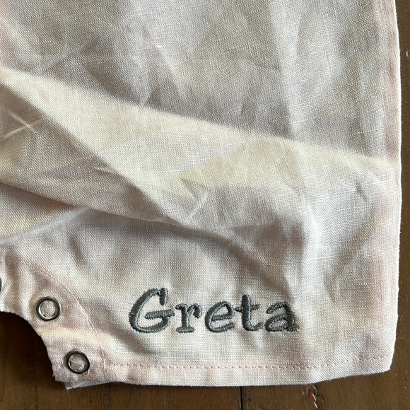 Beba bean pink linen blend tie romper “Greta” - Picture 2 of 6